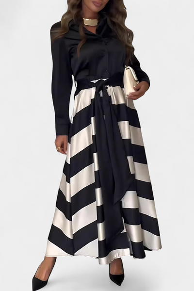Megan™ | Elegant Belted Shirt Dress with Stripes