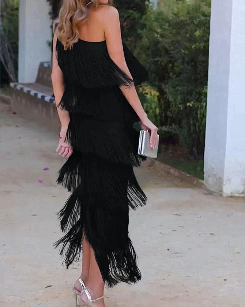 Faryne™ Midnight Elegance Fringe Dress