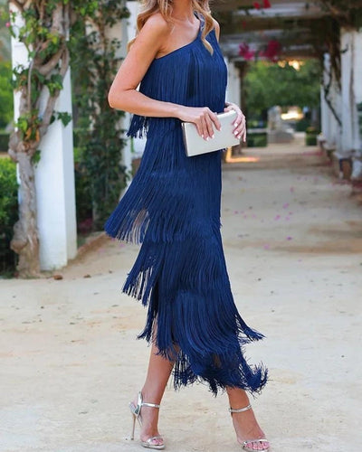 Faryne™ Midnight Elegance Fringe Dress