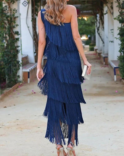 Faryne™ Midnight Elegance Fringe Dress