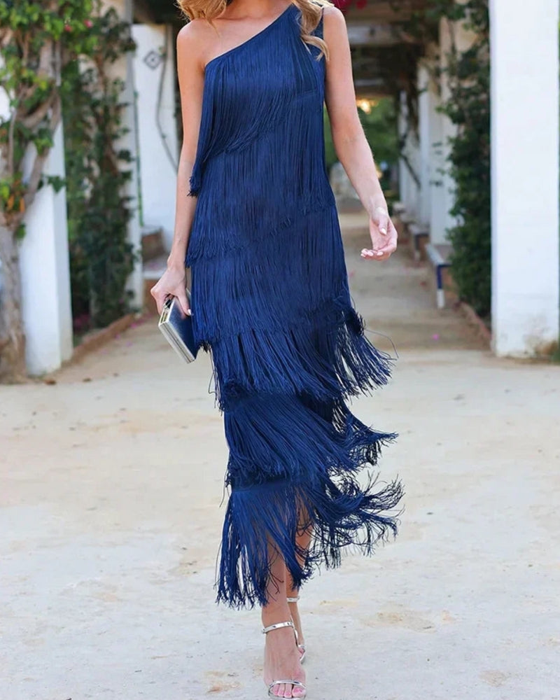 Faryne™ Midnight Elegance Fringe Dress