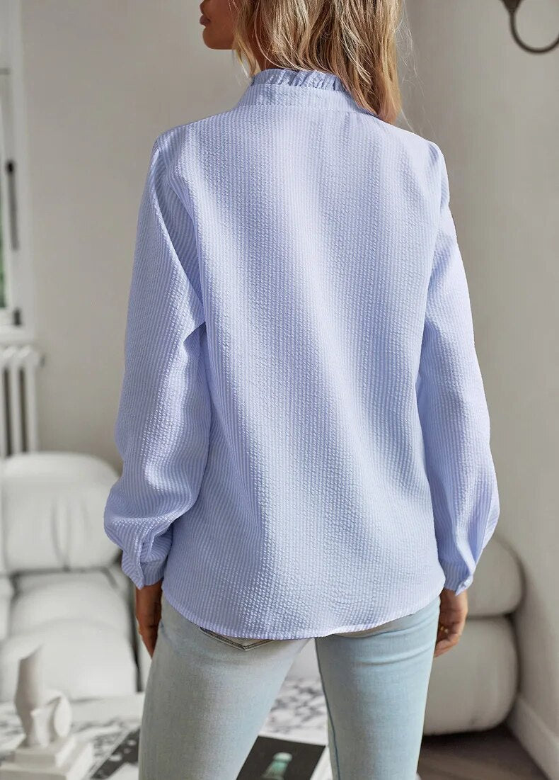 Junia™ Flip Collar Button Long Sleeved Blouse