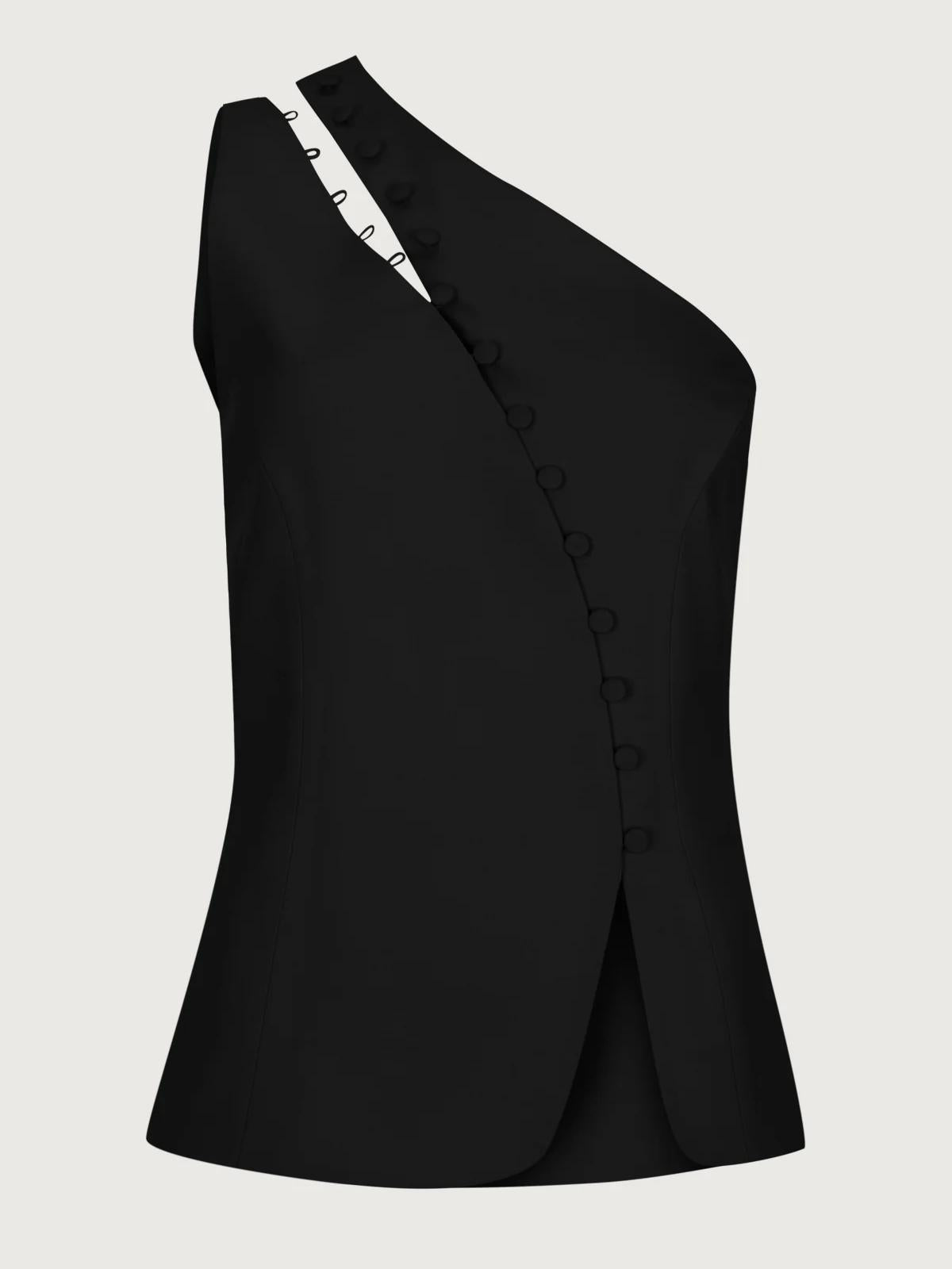 Dione™ One-Shoulder Button Detail Top