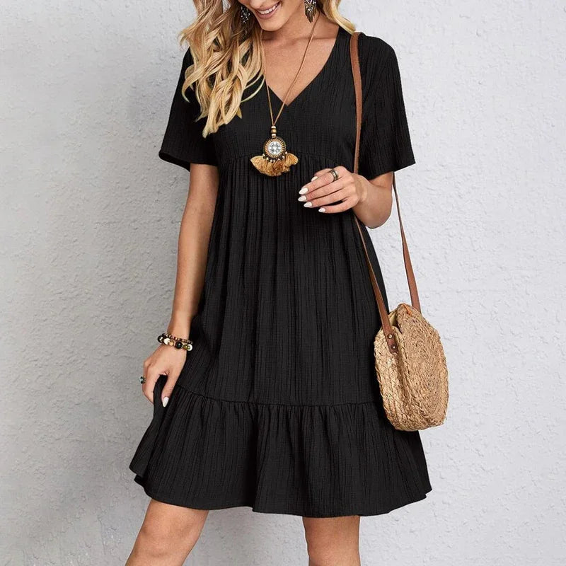 Monroe™ V-neck Short Sleeved Pleated Dress