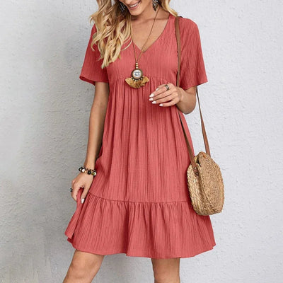 Monroe™ V-neck Short Sleeved Pleated Dress