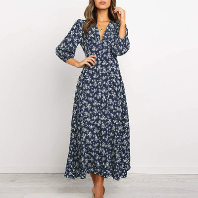Melina™ Bohemian Floral Print Long Dress