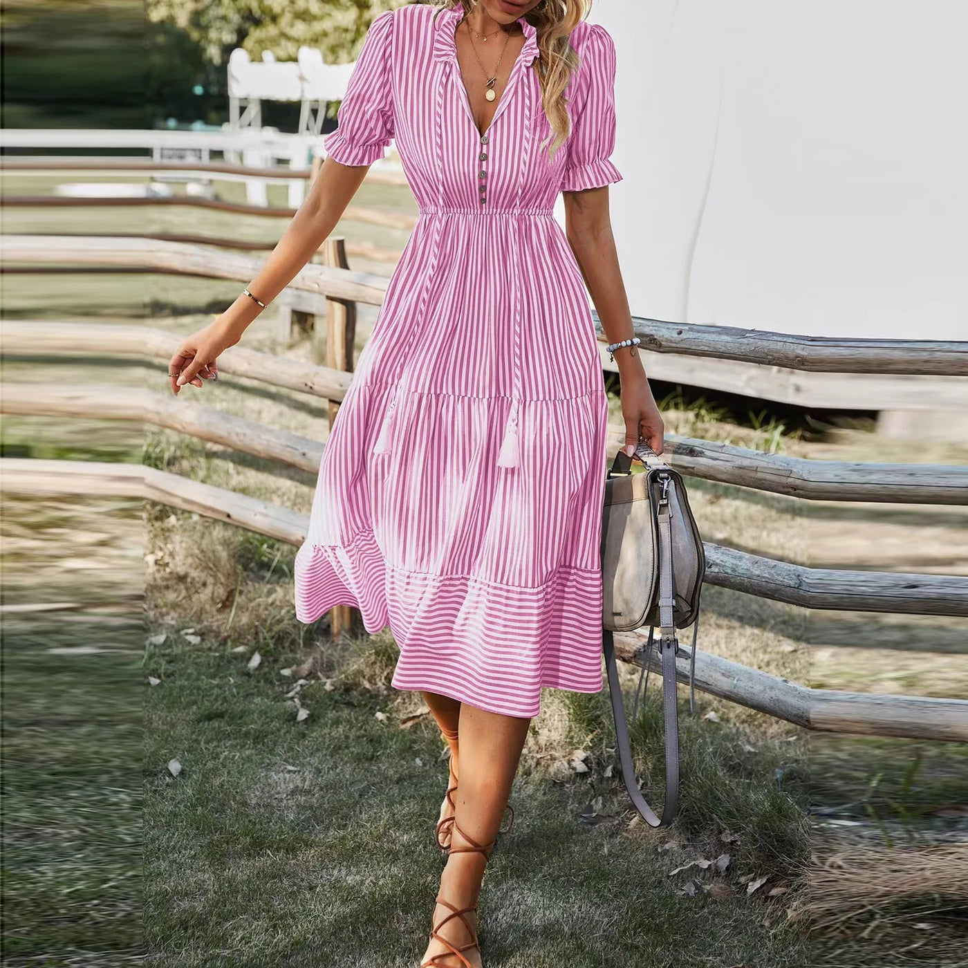 Phaedra™ Summer Striped V-Neck Dress