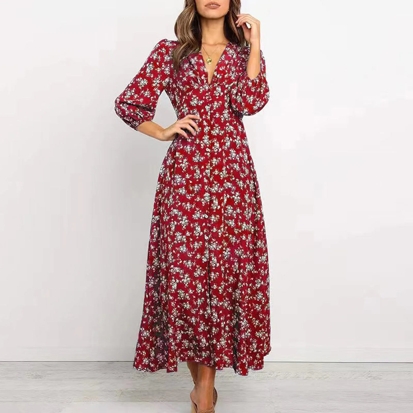 Melina™ Bohemian Floral Print Long Dress
