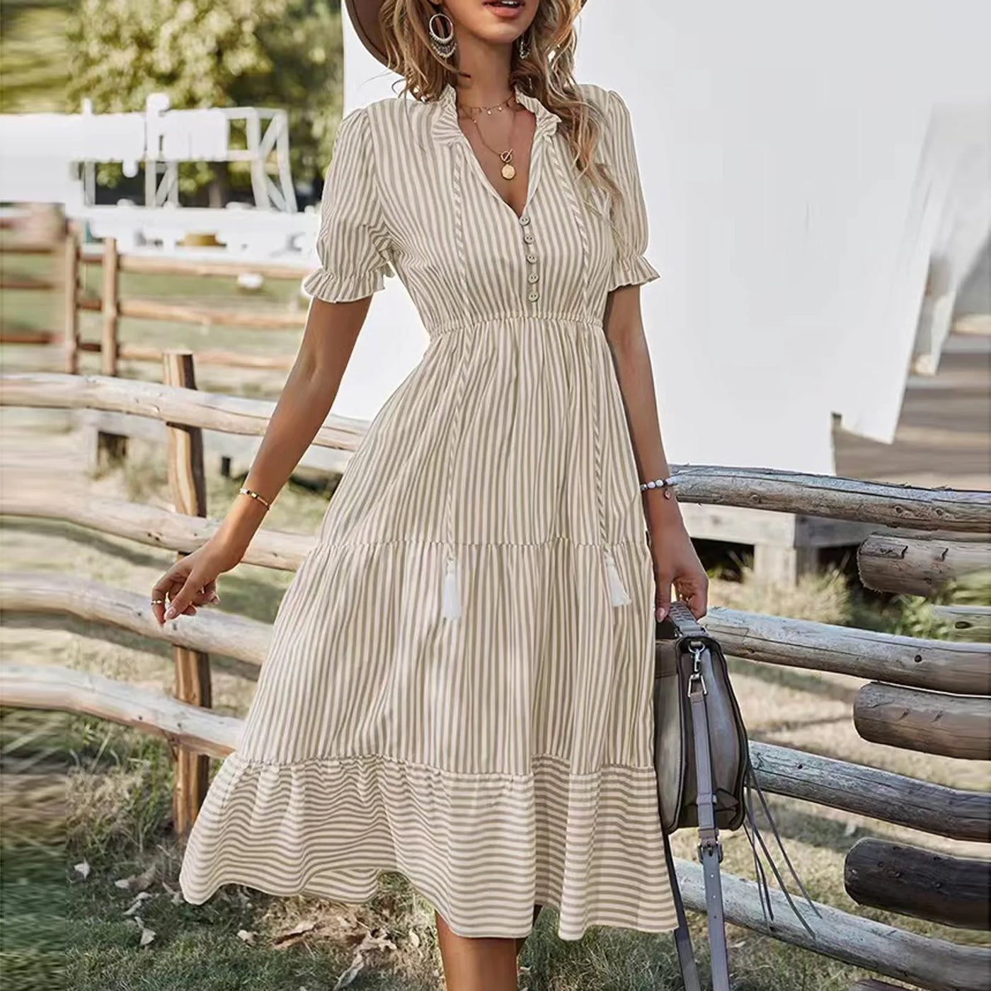 Phaedra™ Summer Striped V-Neck Dress