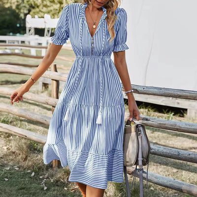 Phaedra™ Summer Striped V-Neck Dress