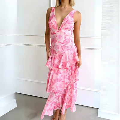 Lacey™ | Elegant V-Neck Layered Maxi Dress