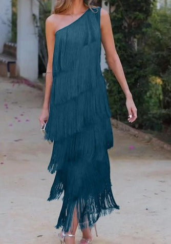 Faryne™ Midnight Elegance Fringe Dress