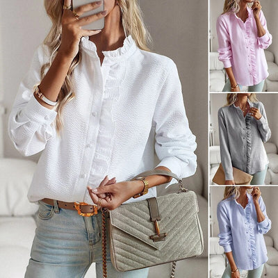 Junia™ Flip Collar Button Long Sleeved Blouse