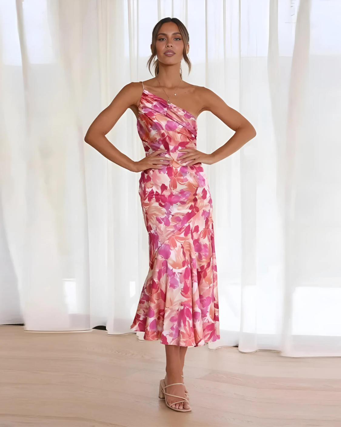 Genevieve™ One-Shoulder Floral Dress